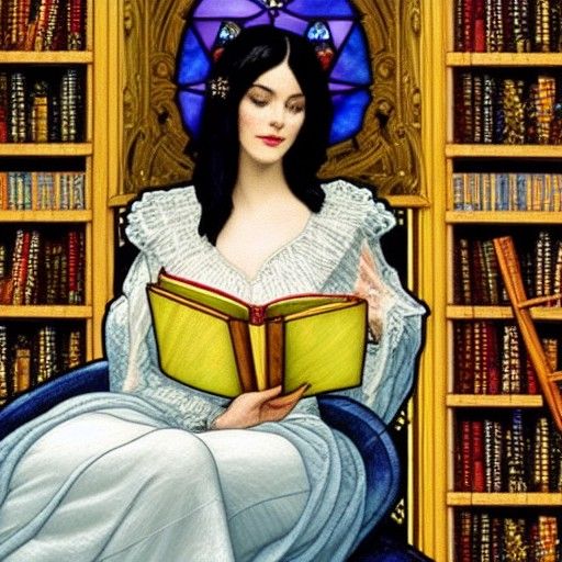 Victorian Woman Reading in Ethereal Library