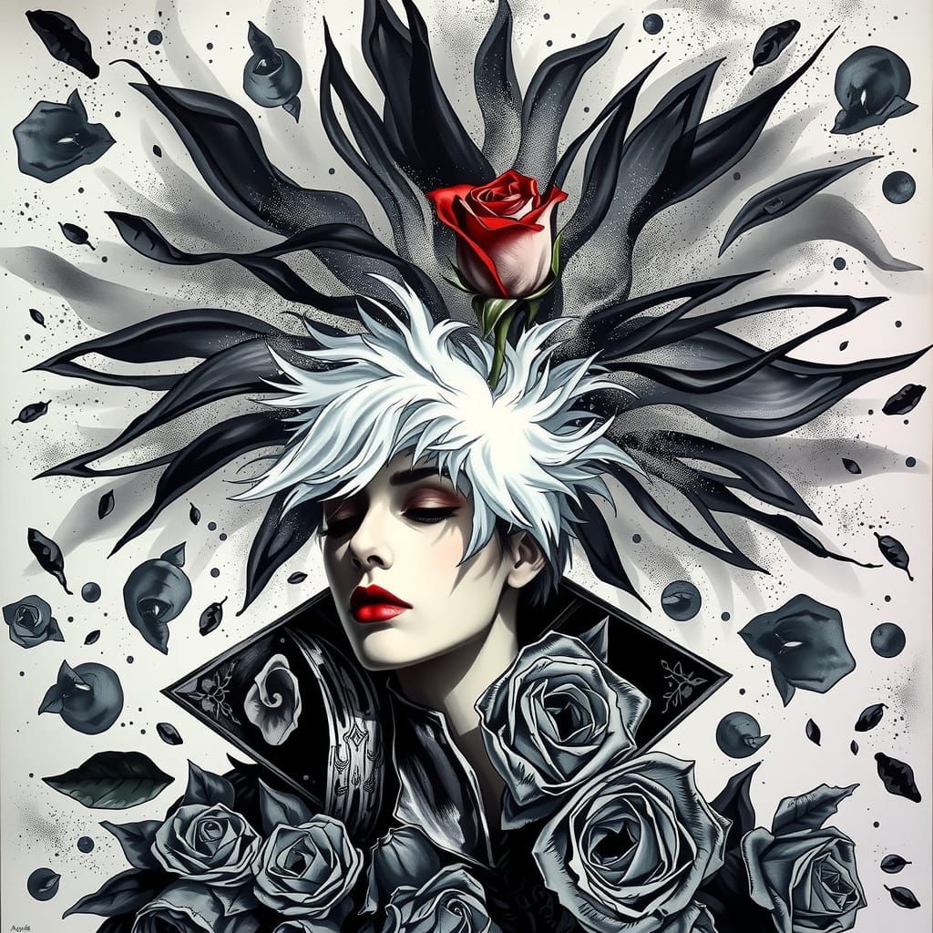 Vibrant Red Rose Against Grayscale Symbolizing Imposed Ident...