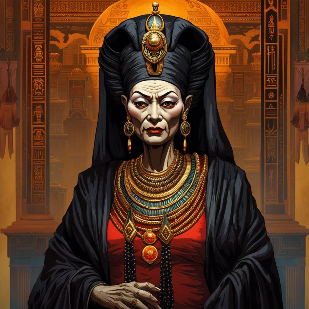 Hyperreal Egyptian Ghoul Empress in Vivid Colors