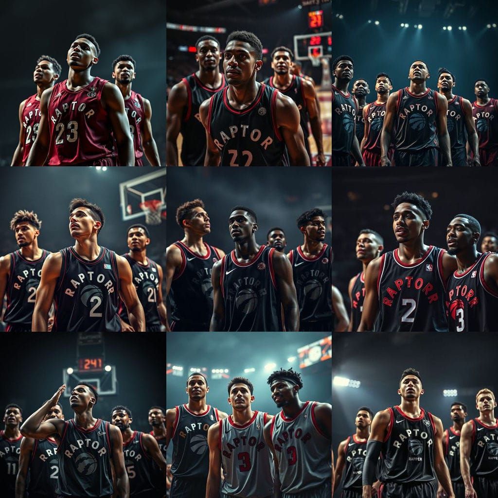 Hyperrealistic Raptors Basketball Team in Cinematic HDR