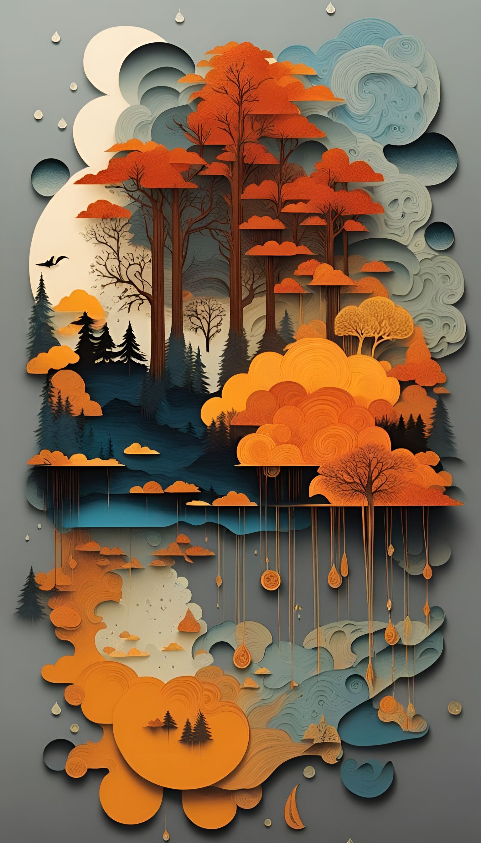 Hydrologic Cycle in Paper Art Style