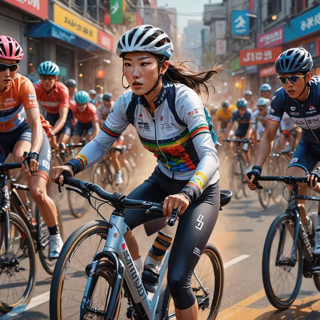 Hyperrealistic Korean Girl Cycling Event Splash Art