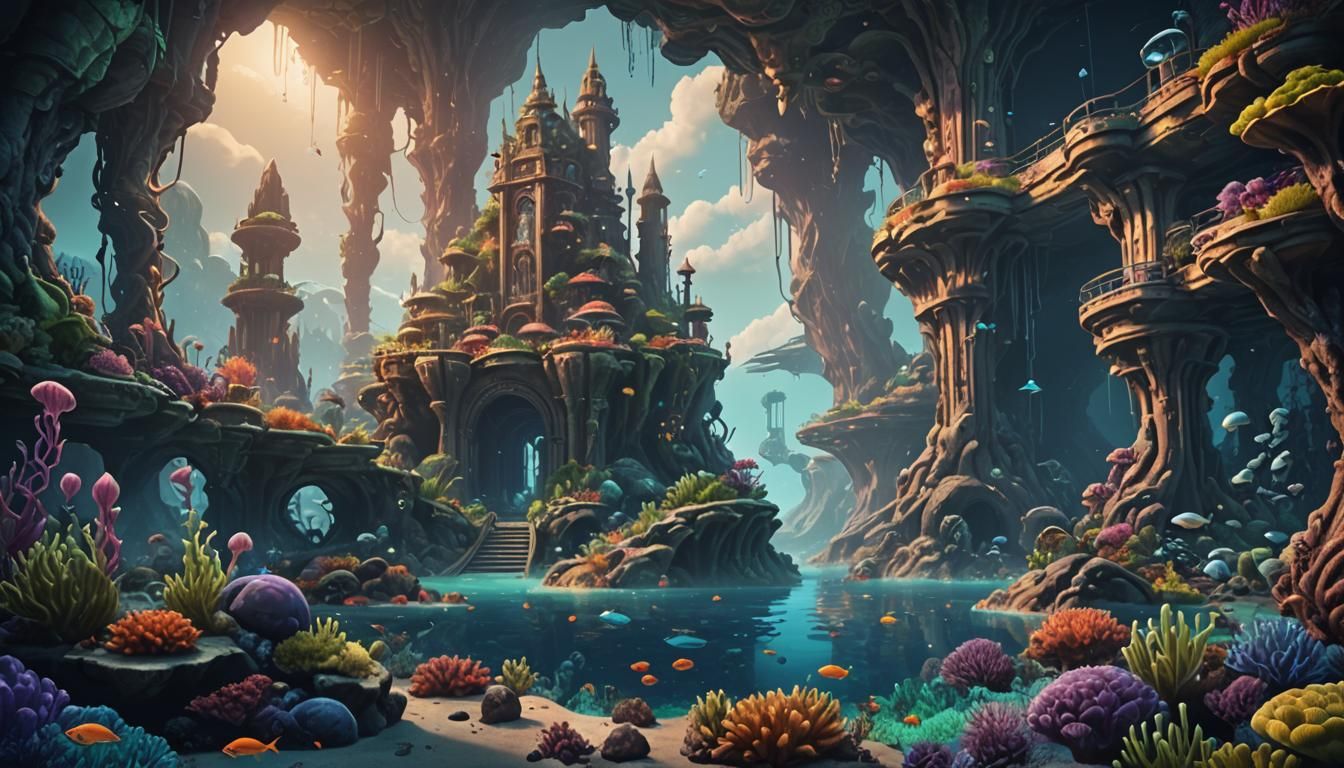 Fantastical Underwater Biome in Matte Painting Style