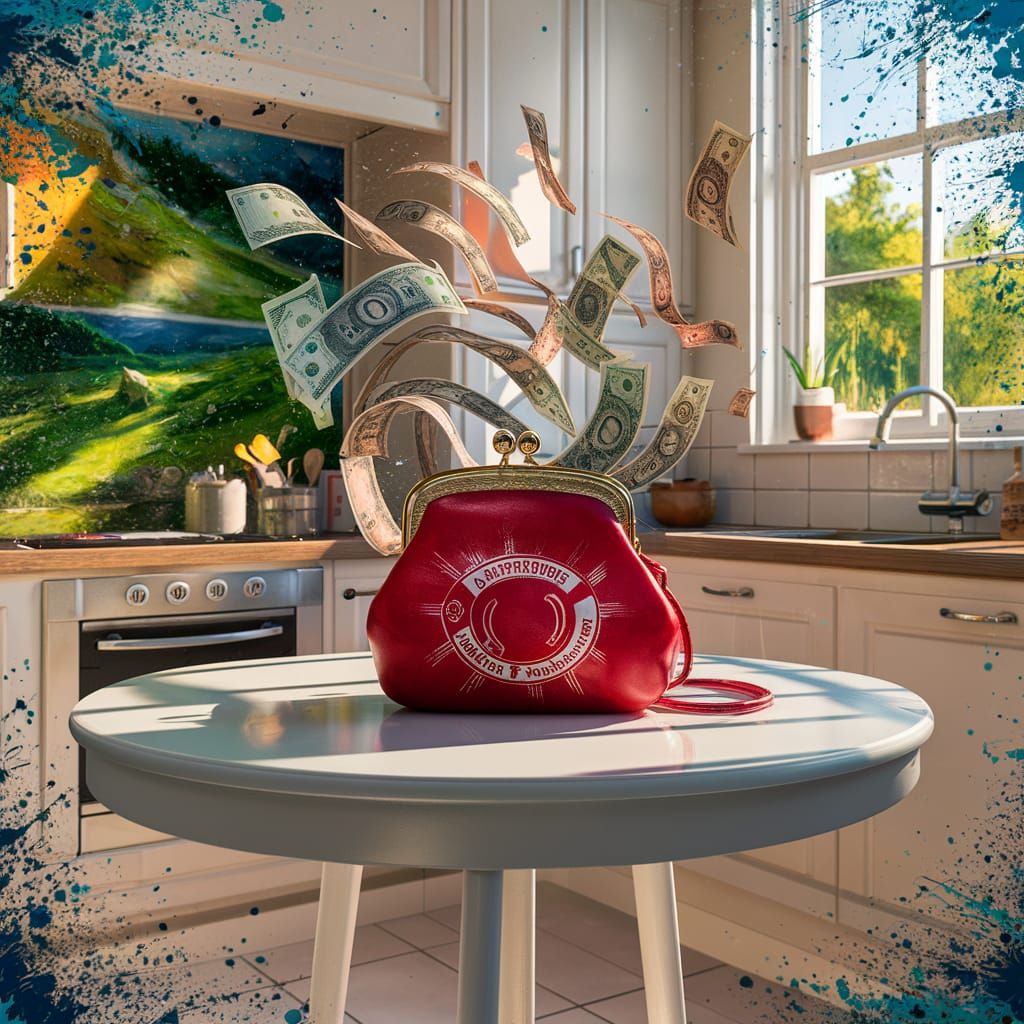 Magnetic Red Purse Attracting Money: 8K Digital Art