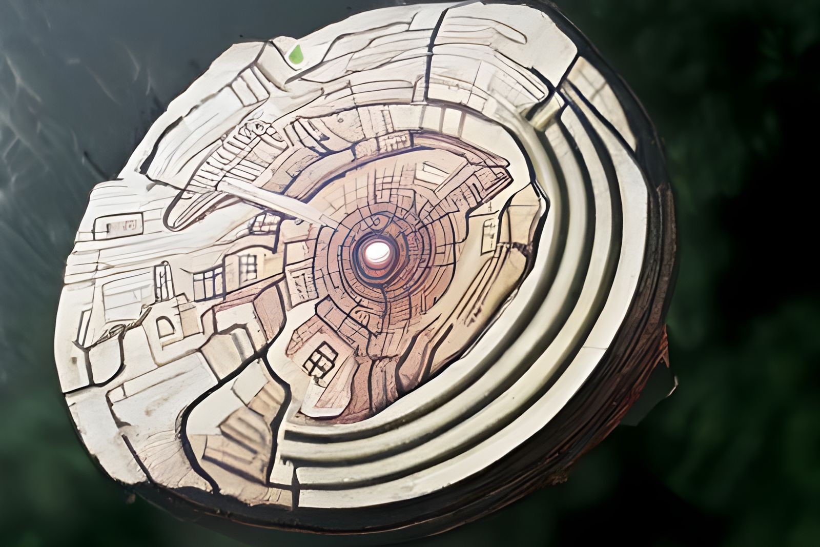 Oak Tree Spaceship over Alien Cityscape