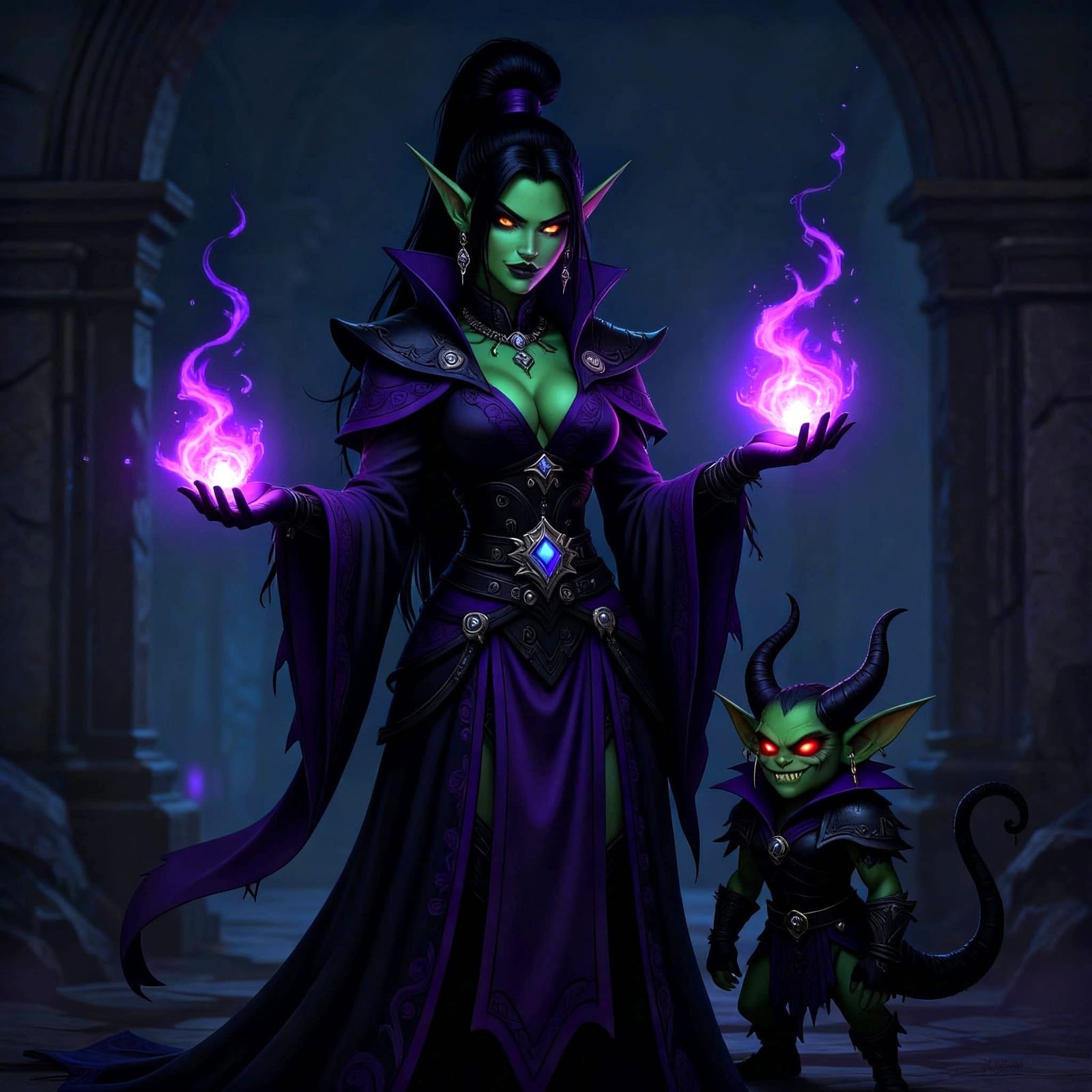Orc Warlock Hallkatla with Imp Minion