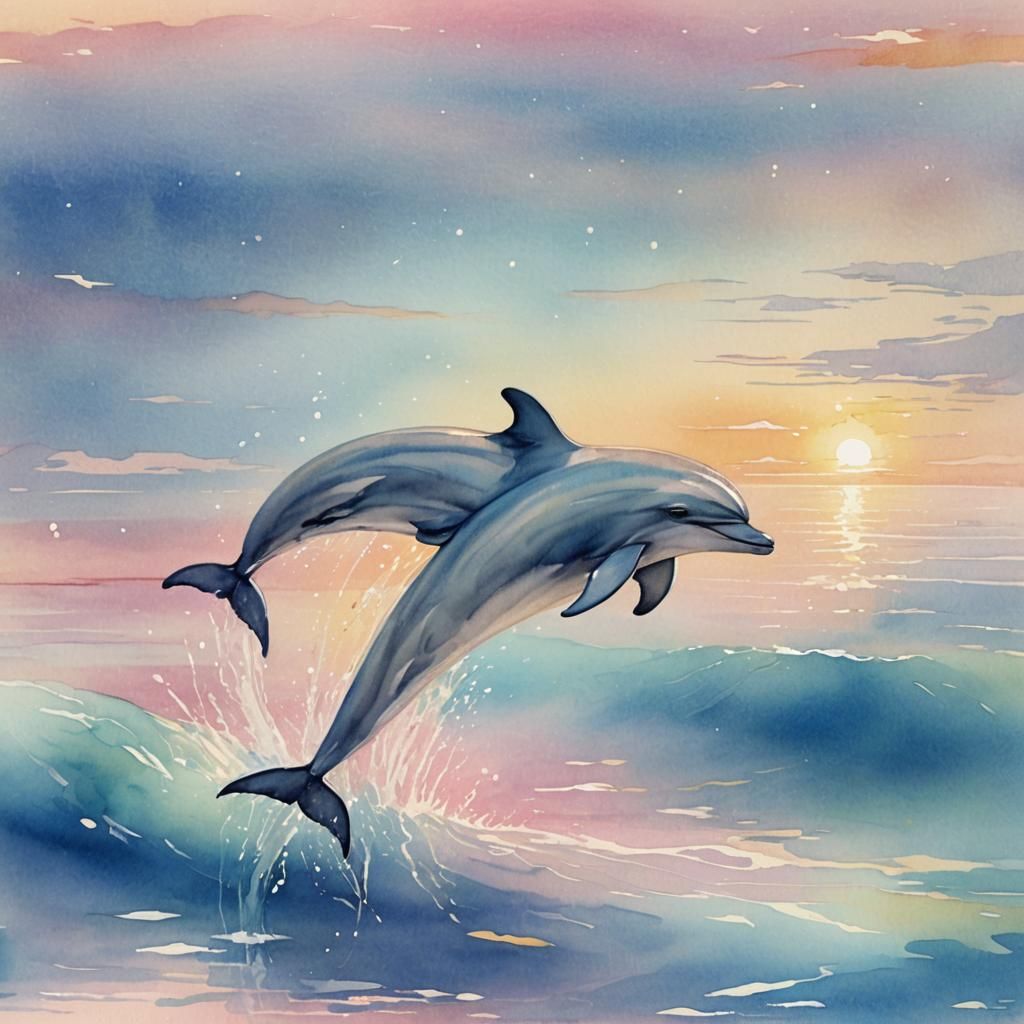 Pastel Dolphin Illustration in Watercolor Style