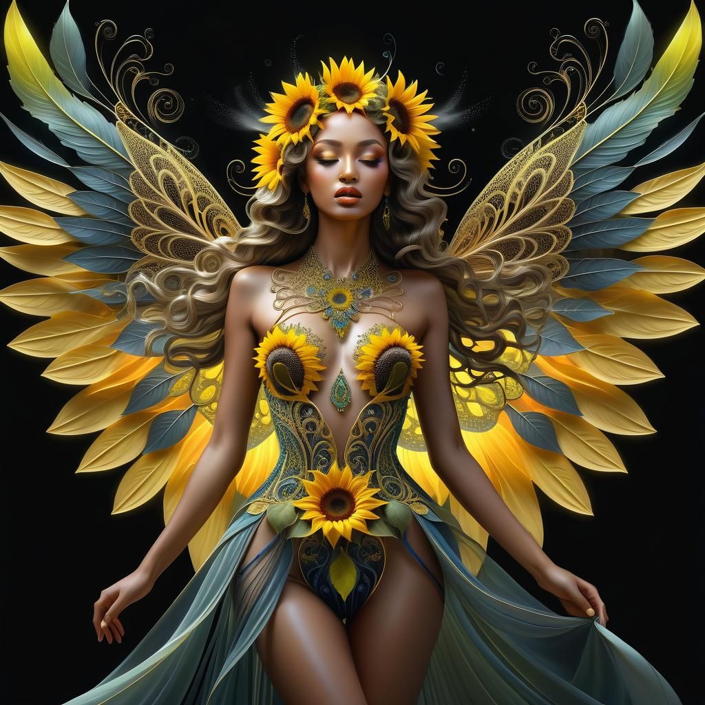 Sunflower Fairy with Swirling Smoke in Gothic Style