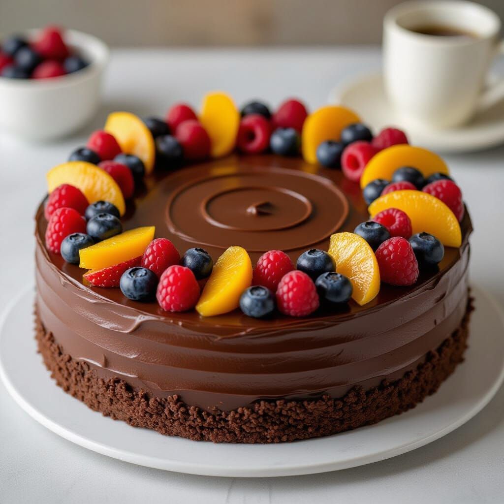 Decadent Chocolate Cake Topped with Fresh Fruit