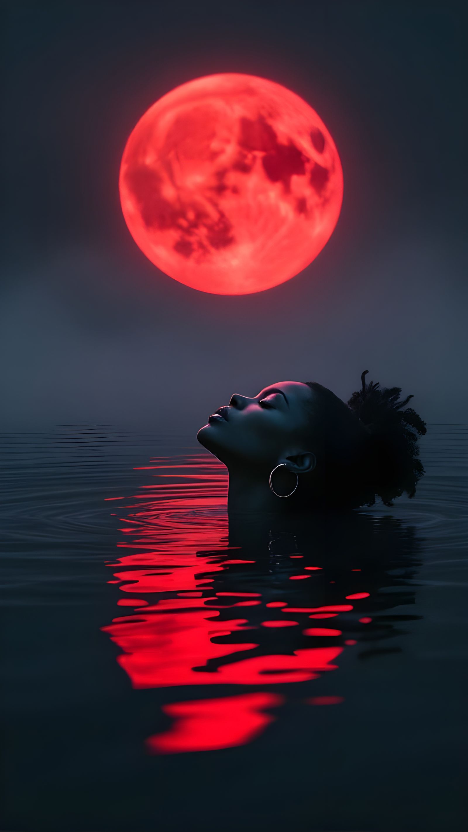 Ethereal Portrait of a Black Woman in Midnight Lake Setting
