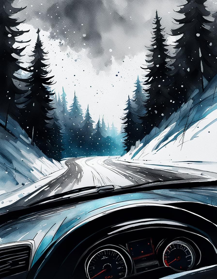 Winter Wonderland Drive: Textured Watercolor Speedpaint