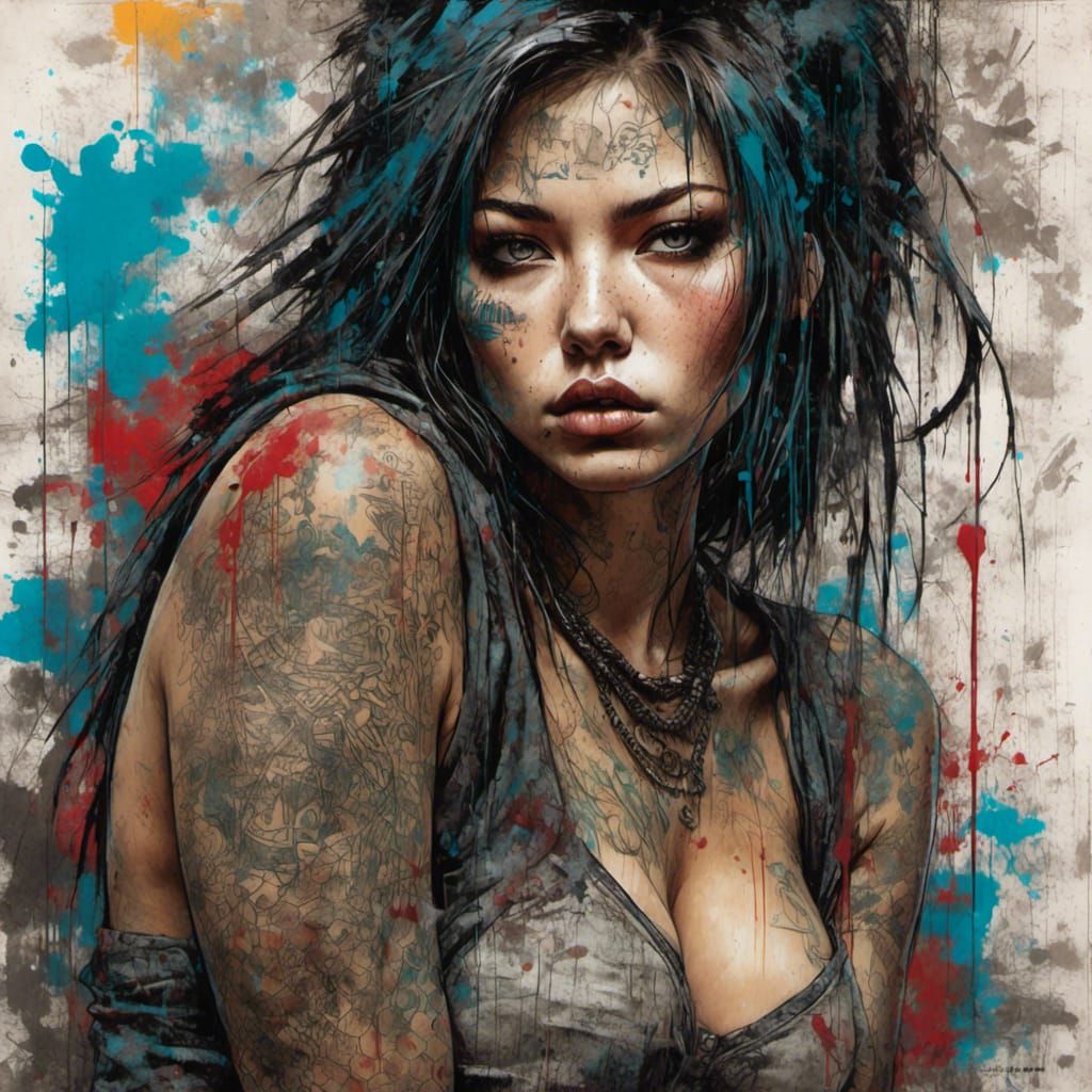 Gothic Woman in Graffiti Street Art Style