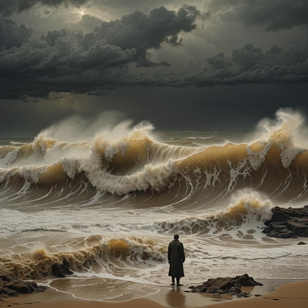 Mysterious Stormy Shore at Sunset