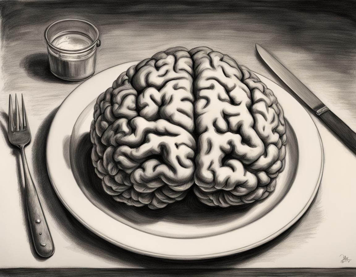 Brain on a Plate: Charcoal Professional Drawing