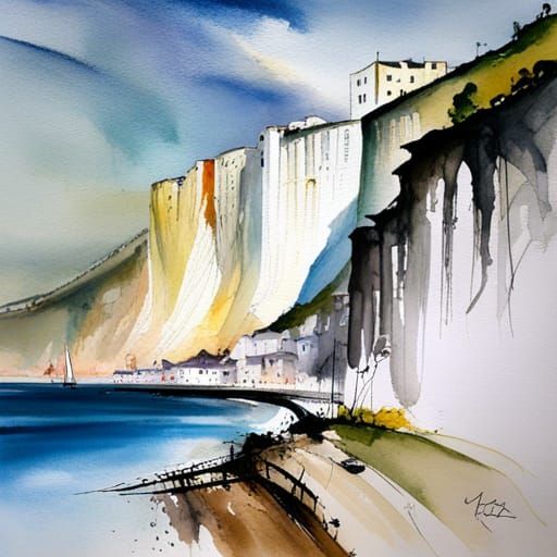 White Cliffs of Dover in Watercolor Abstraction