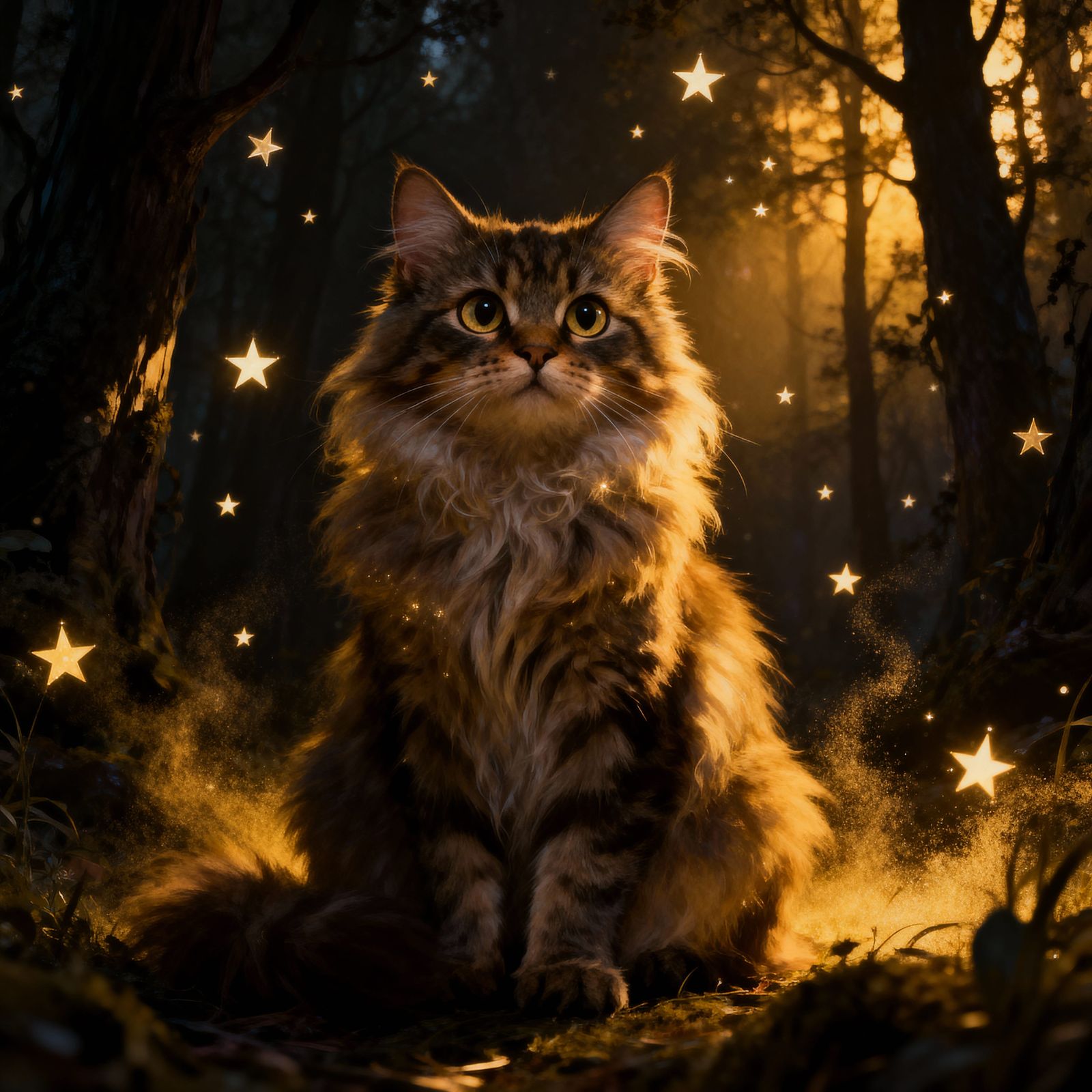 Enchanting Norwegian Forest Cat in Mystical Woods