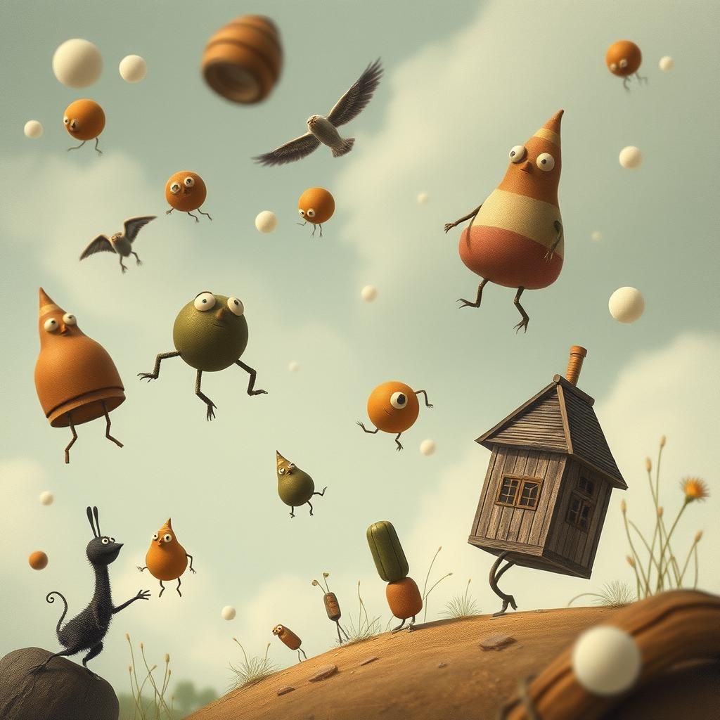 Dreamlike Surrealist Scene with Floating Objects