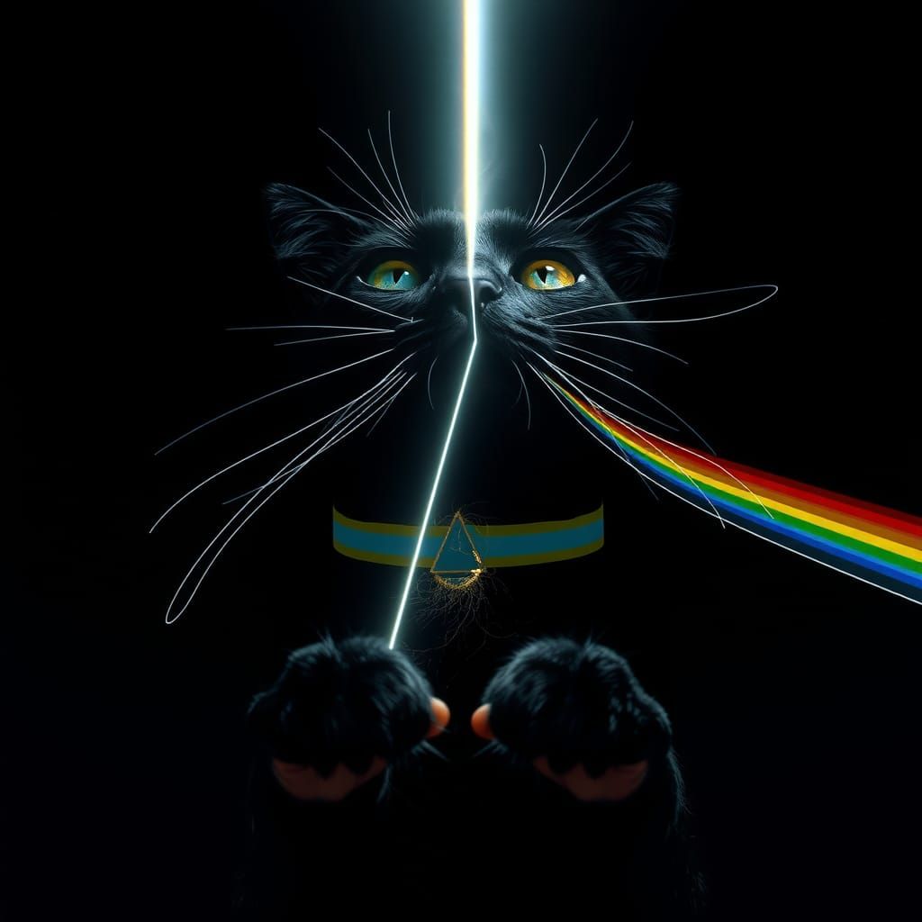 Mystical Cat Refracts Light in Album Art Style