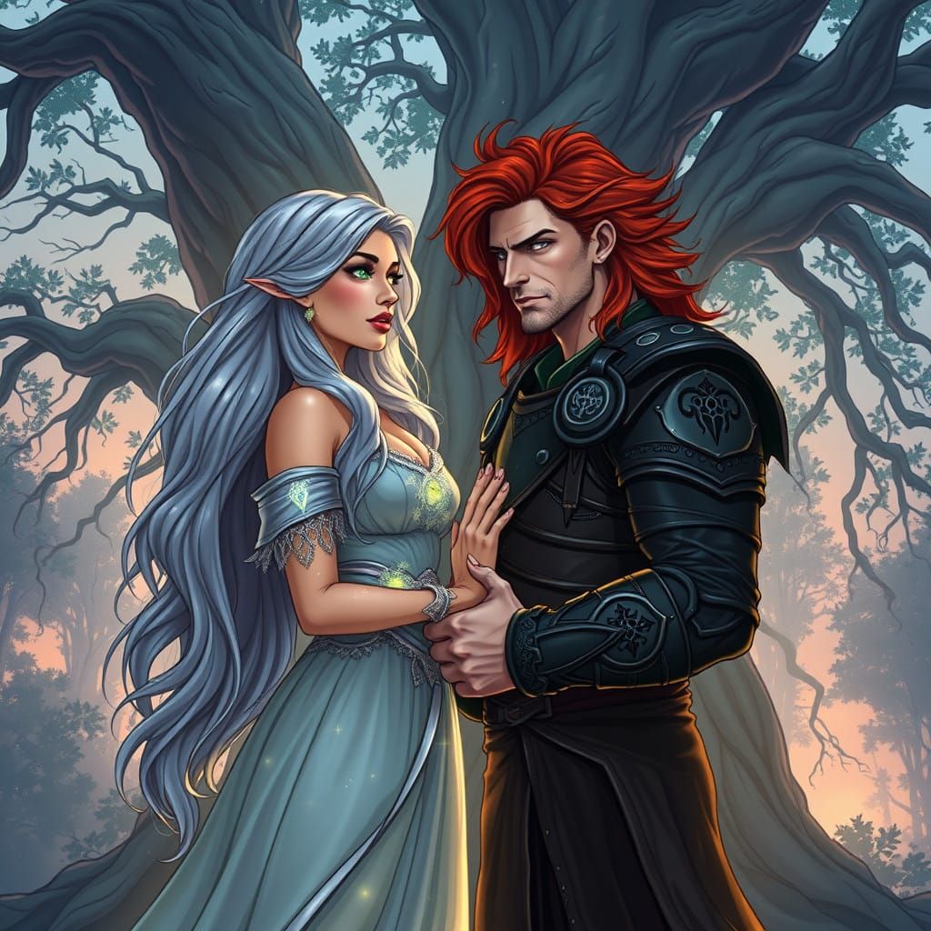 Ethereal Lovers in Enchanted Forest Twilight