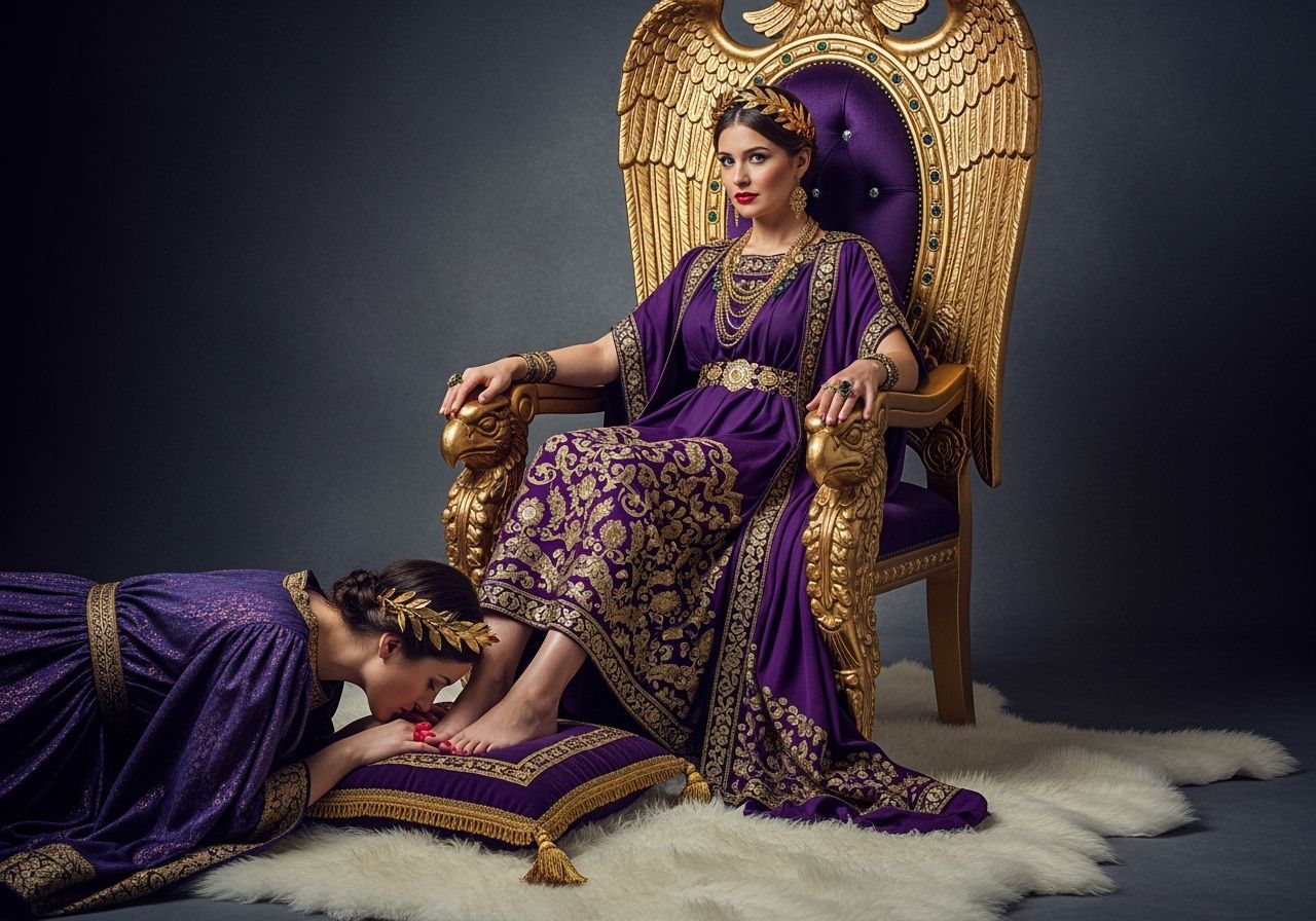 Regal Roman Empress on Gold and Emerald Throne
