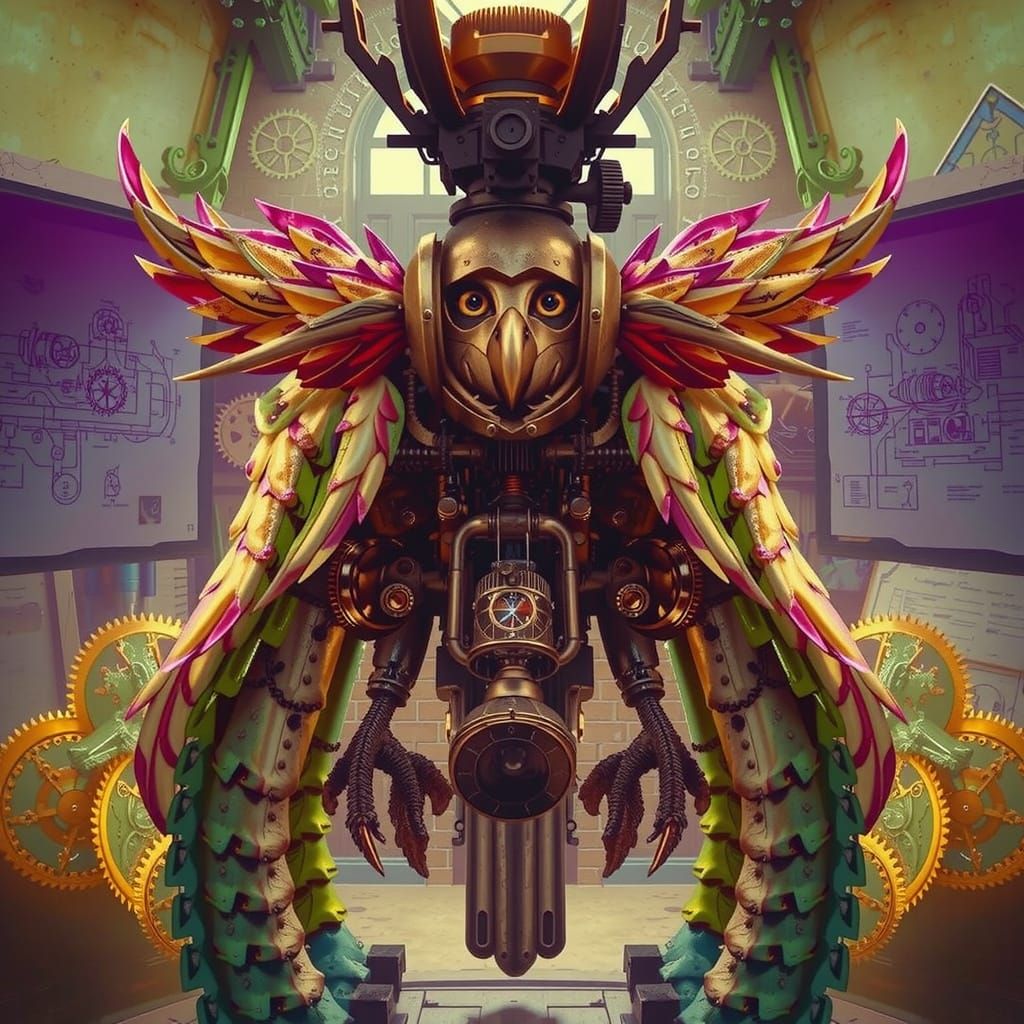 Steampunk Owl Automaton in Victorian Workshop
