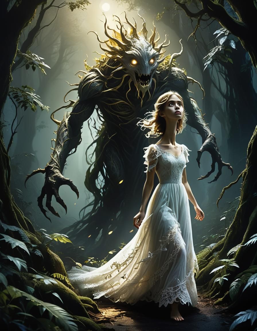 Enchanted Forest: Girl Fleeing Leafy Creature