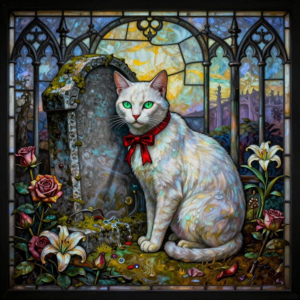 Stained Glass Cat by Gothic Tombstone