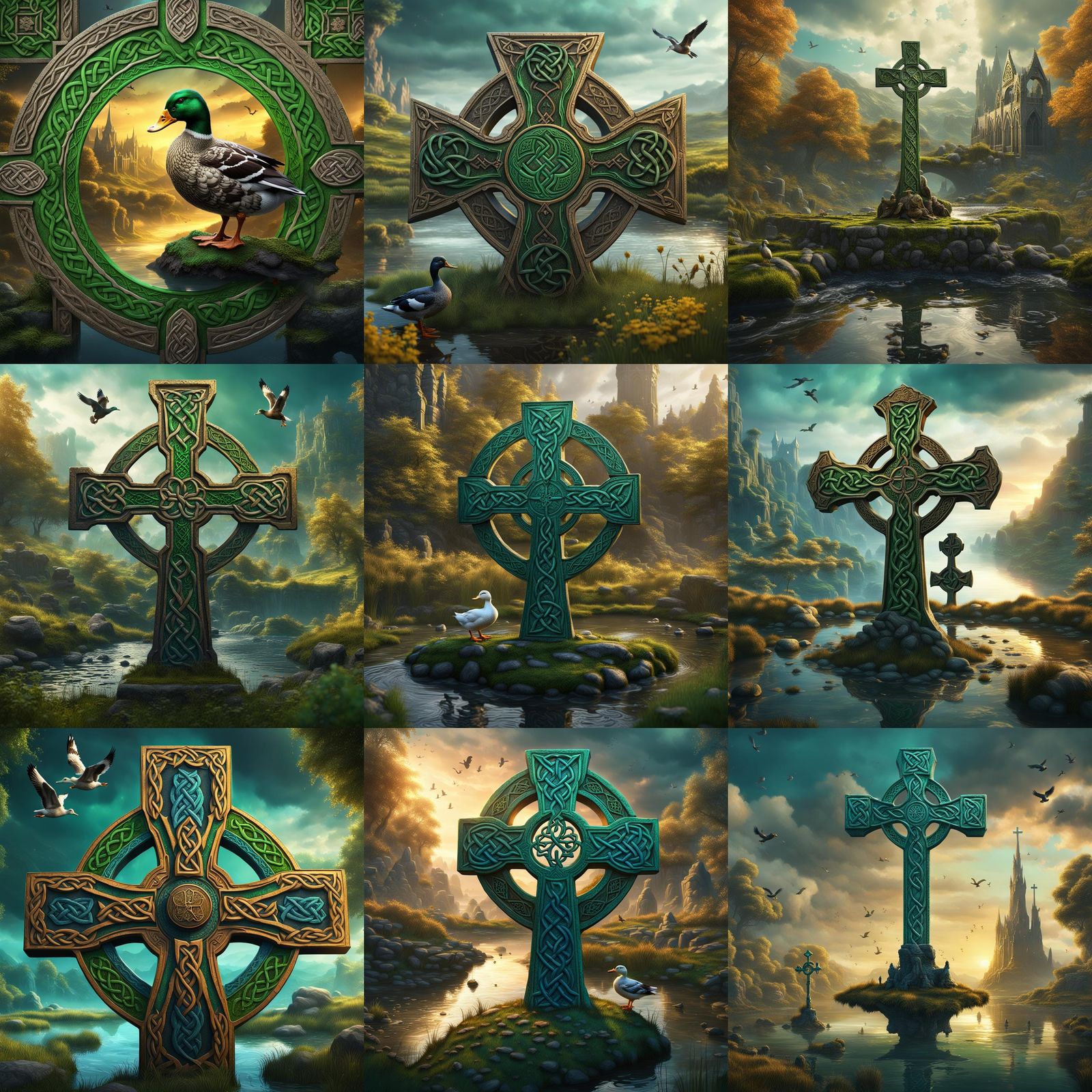 Duck Celtic Cross: Detailed Fantasy Concept Art
