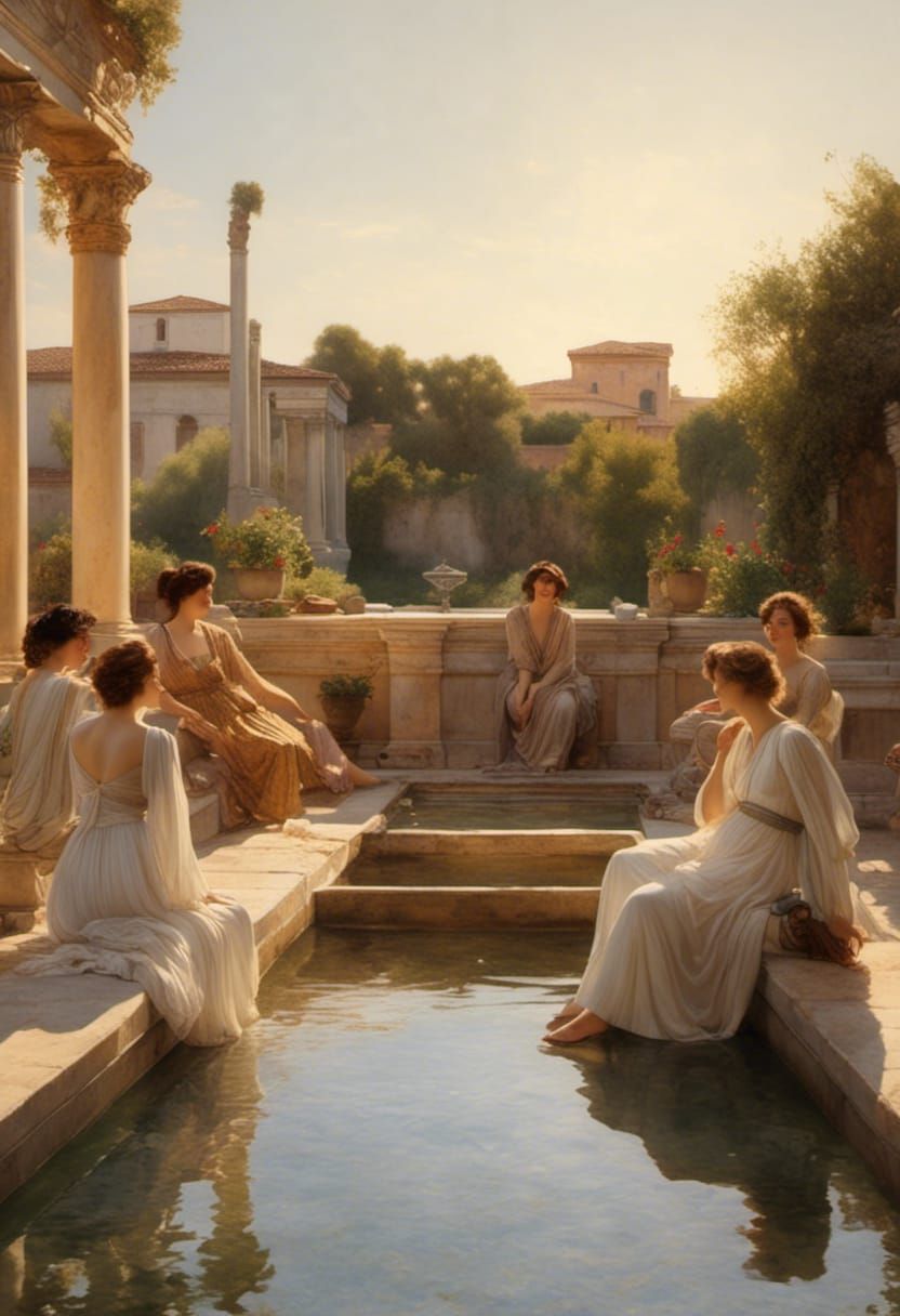 Women Relaxing by a Roman Pool