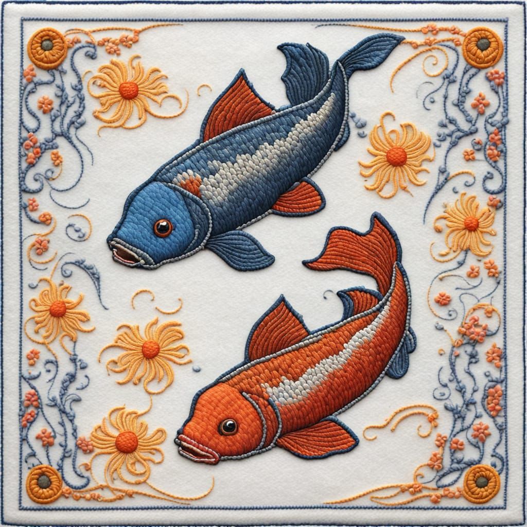 Embroidered Jean Jacket with Pisces Zodiac and Koi Fish