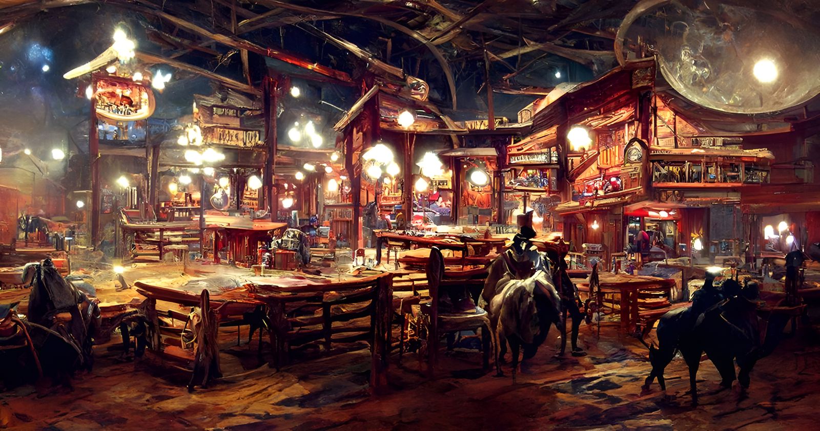 Elaborate Cowboy Saloon Cafe at Night
