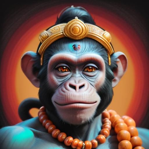 Hyperdetailed Charcoal Drawing of Chibi Hanuman