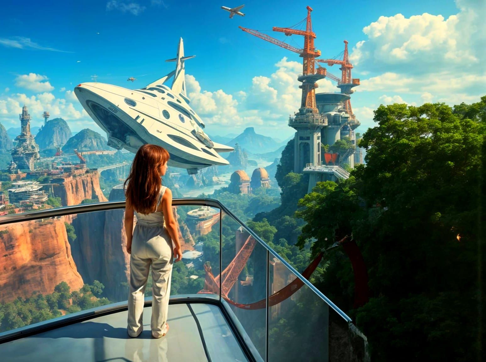 Futuristic Girl Gazing at Spacecore Megastructure