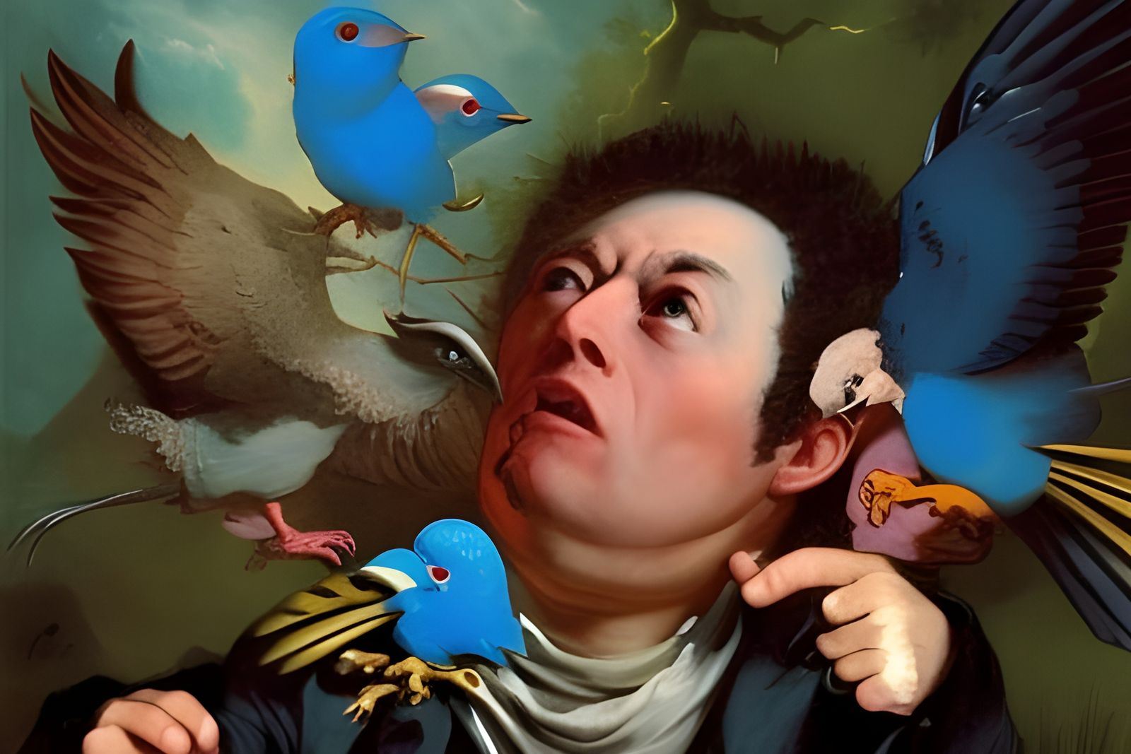 Elon Musk Devouring Birds in Goya Style