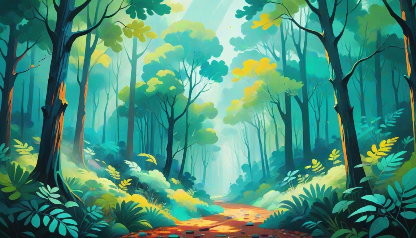 Fauvist Forest Dreamscape in Teal and Emerald Hues