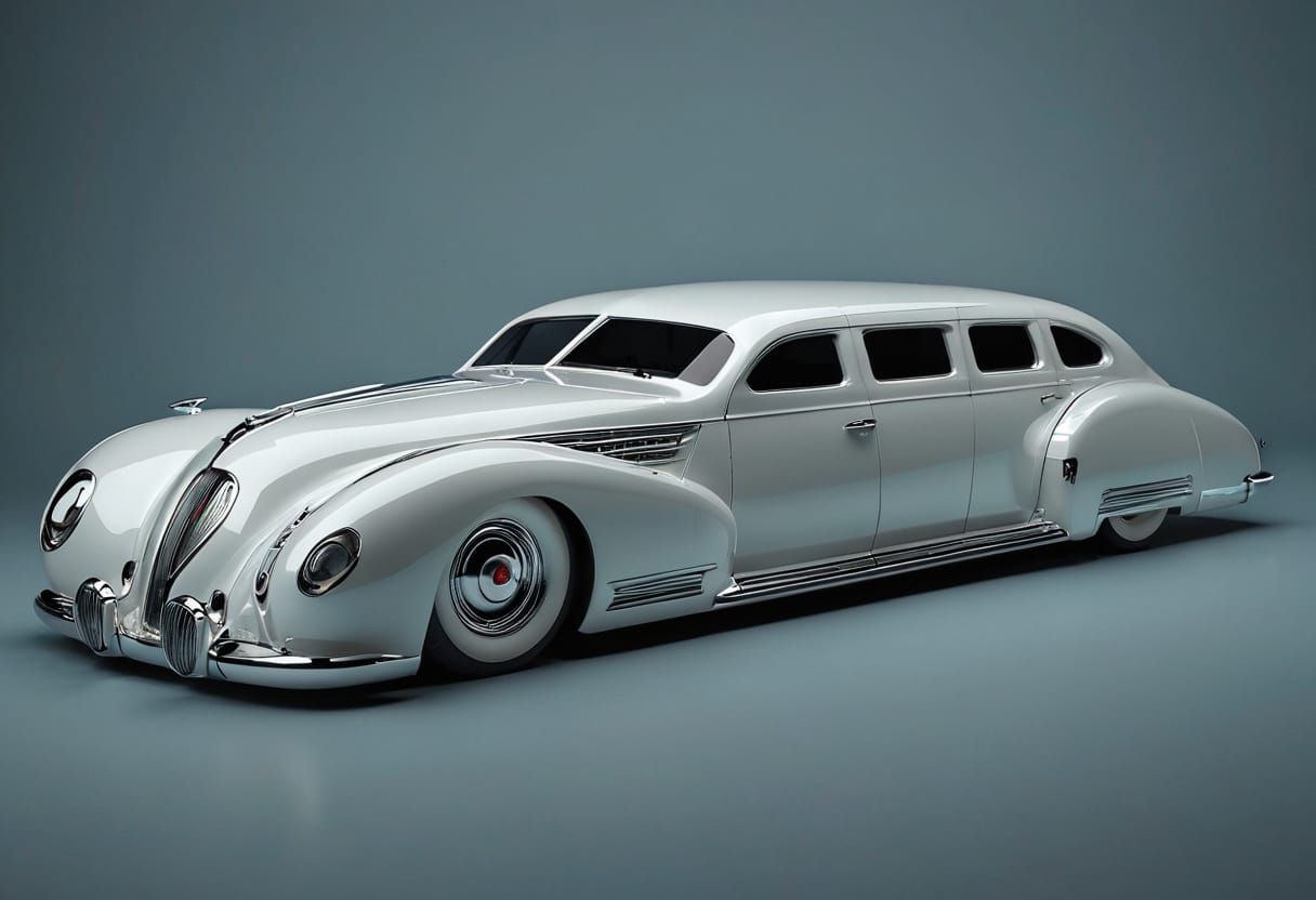 Retro Futuristic White Limousine Concept Art