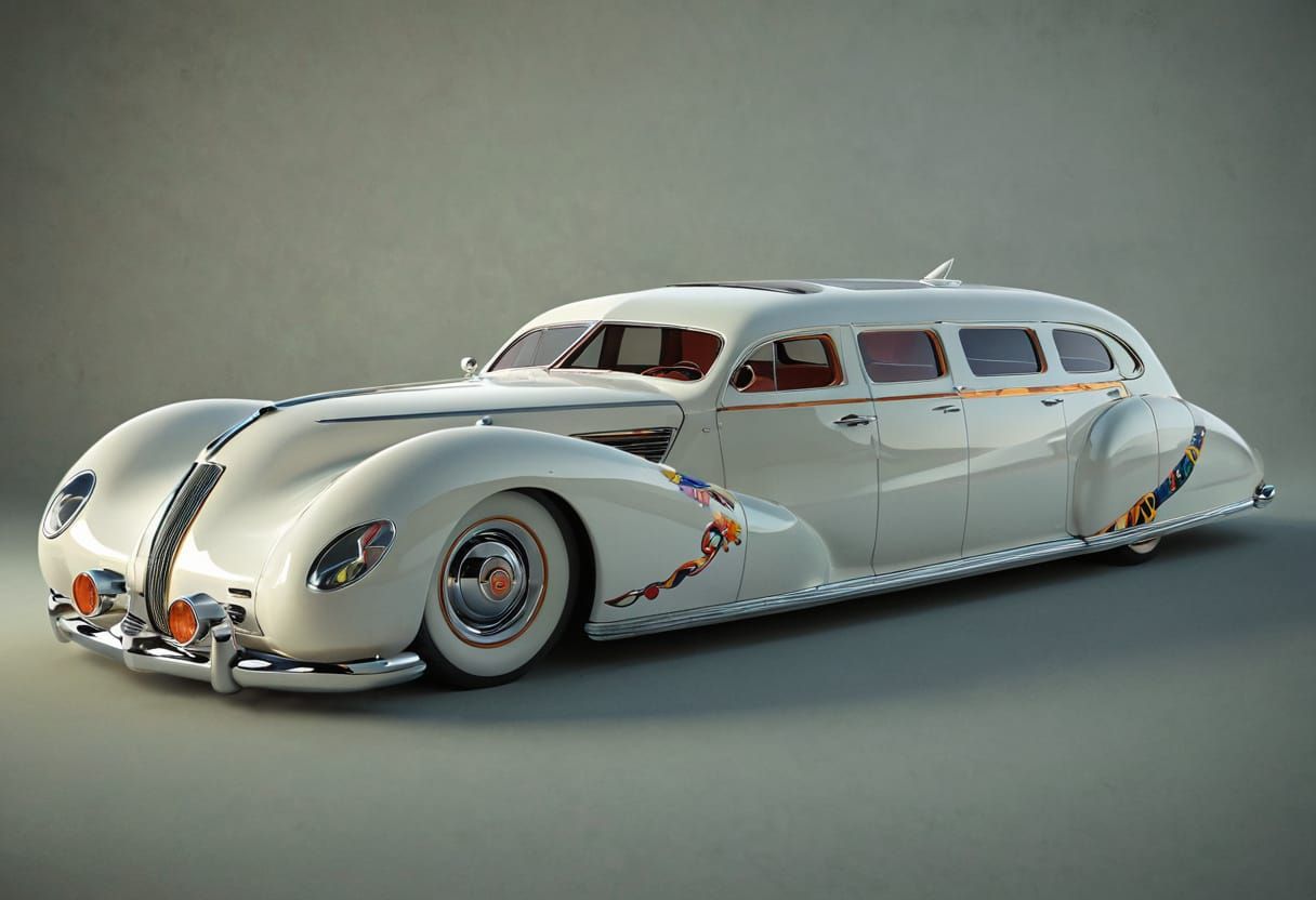 Retro-Futuristic 1940 Art Deco Limousine in Luxury Studio Se...