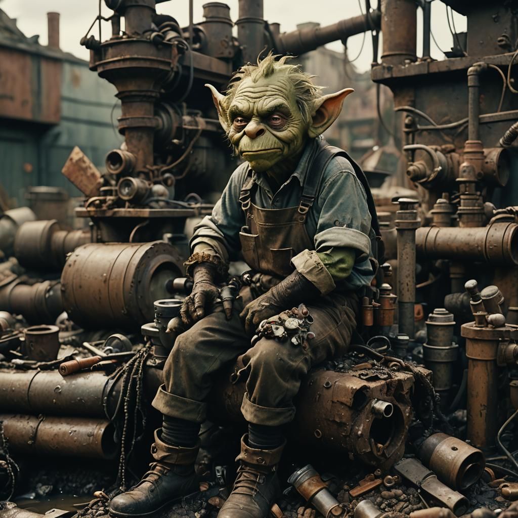 Weary Goblin Plumber in Cinematic Film Still