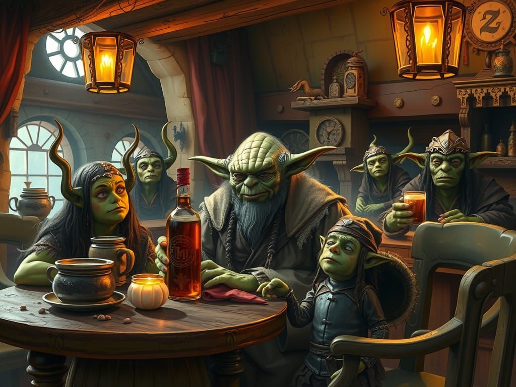 Yoda in Tavern with Orcs, Fantasy Art