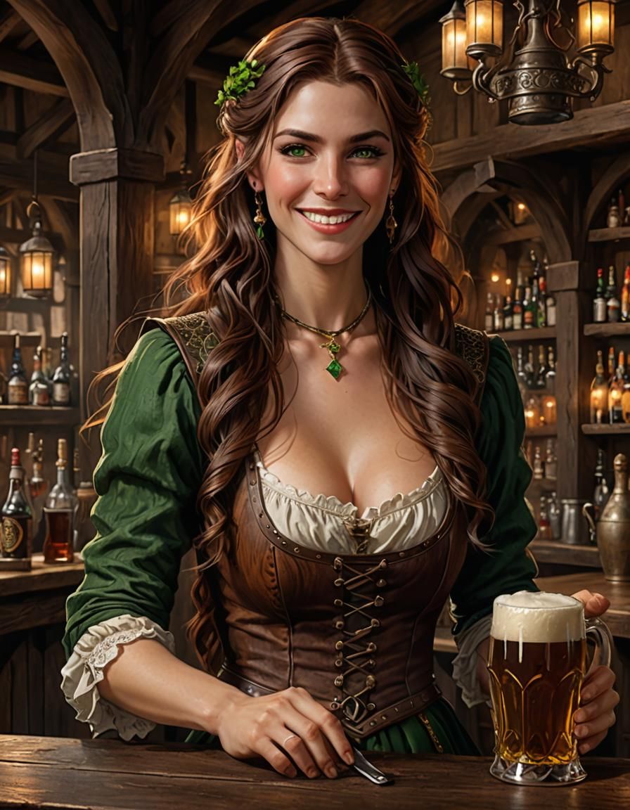 Fantasy Tavern Owner with Tankard, Detailed Digital Art