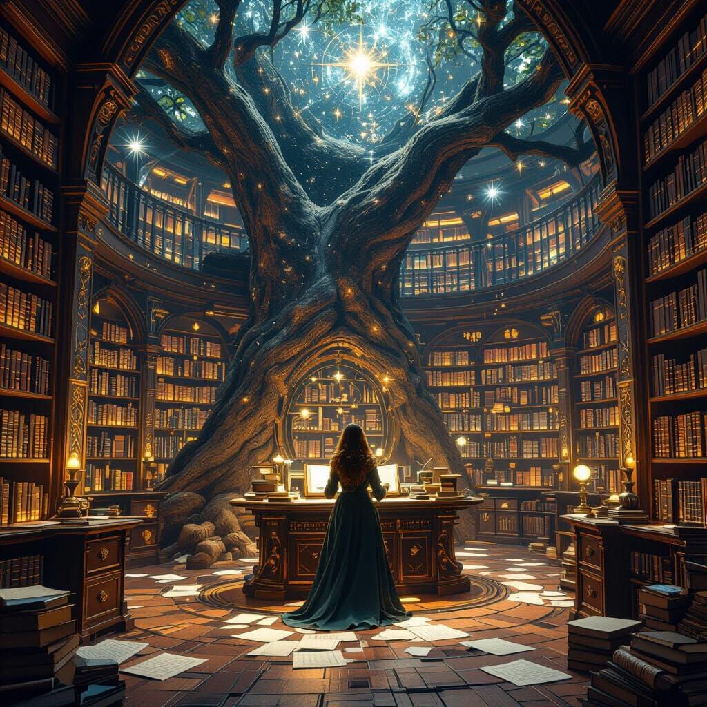 Celestial Librarian in Ancient Tree Library