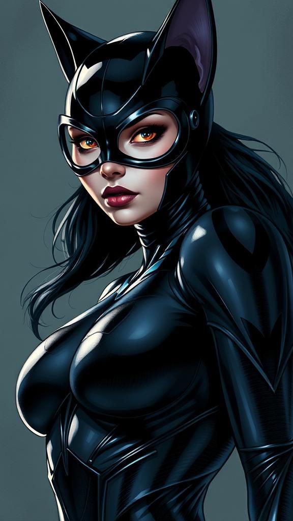 Catwoman Cell Shaded Portrait: Concept Art Illustration