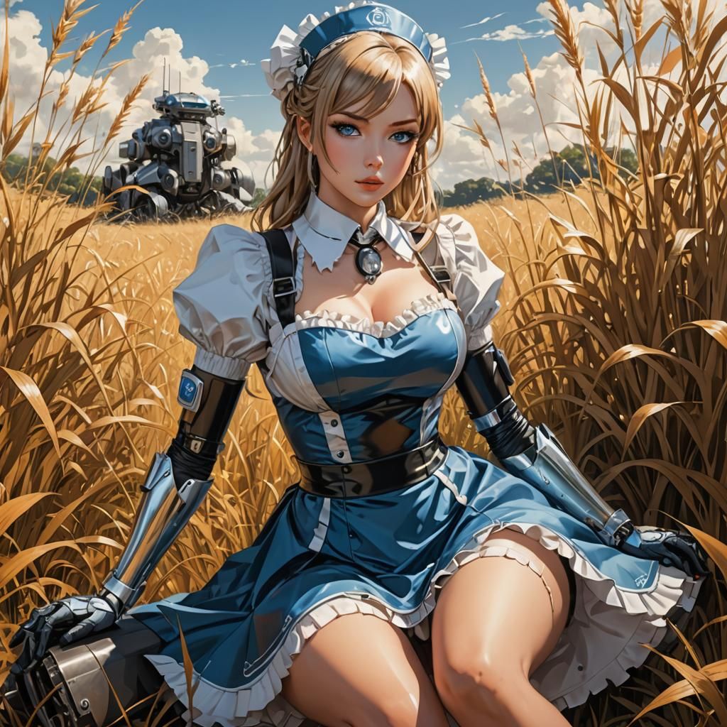 cybernetic maid in field