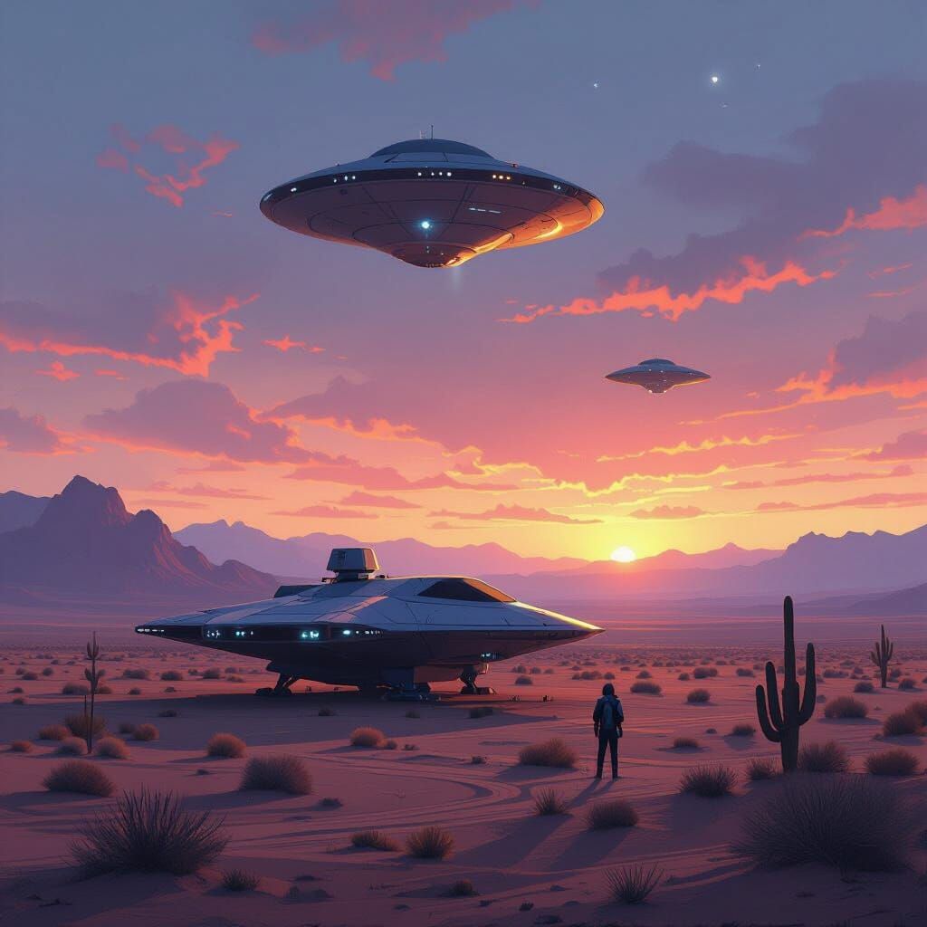 Area 51: Futuristic Desert Base at Dusk