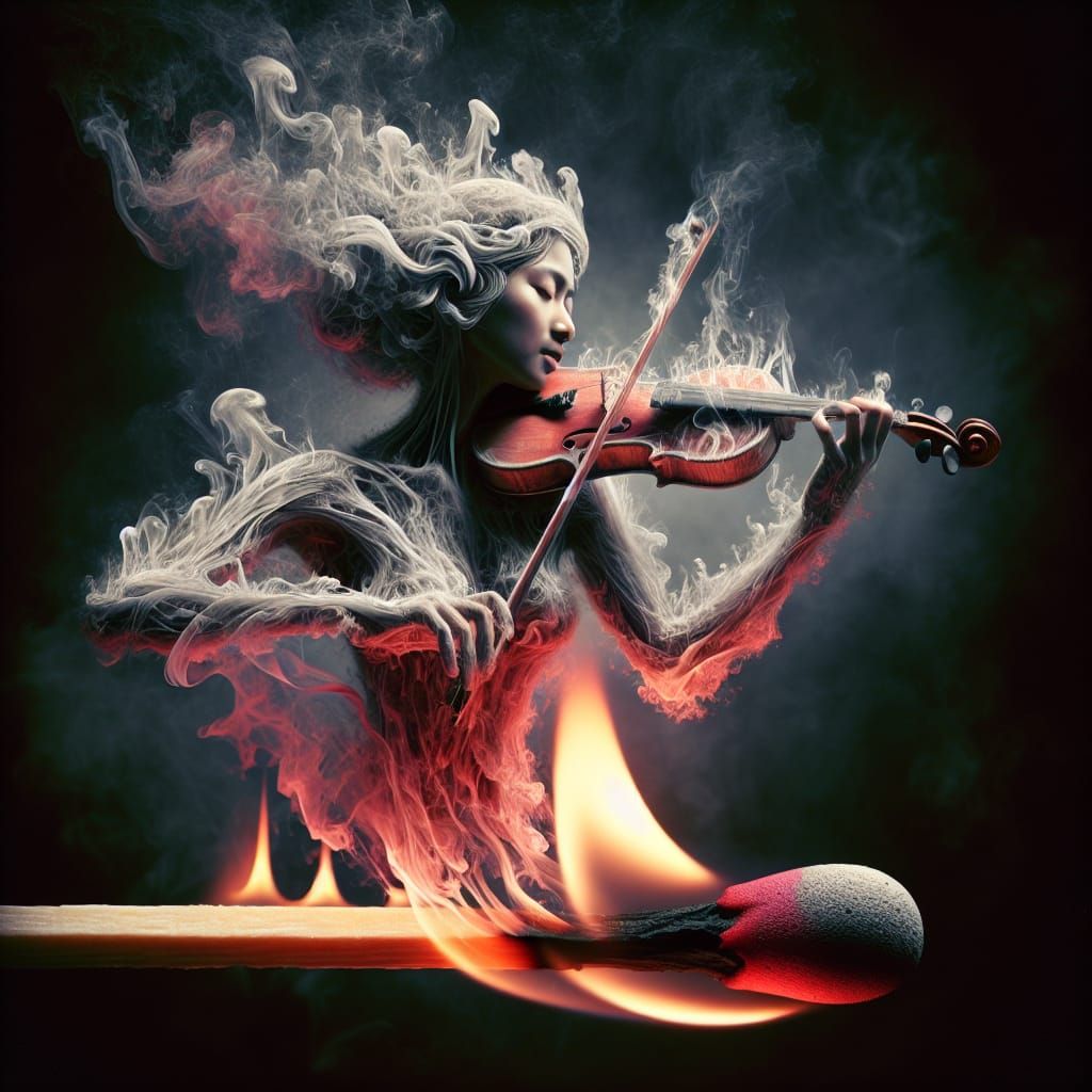Ethereal Smoke Violinist: Artistry and Impermanence