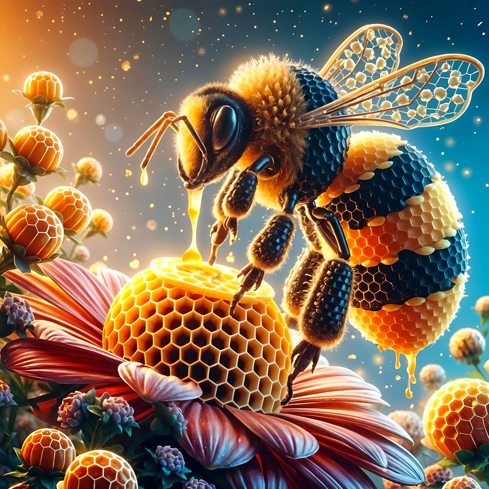 Honeycomb Bumblebee on Flower, Professional Photography