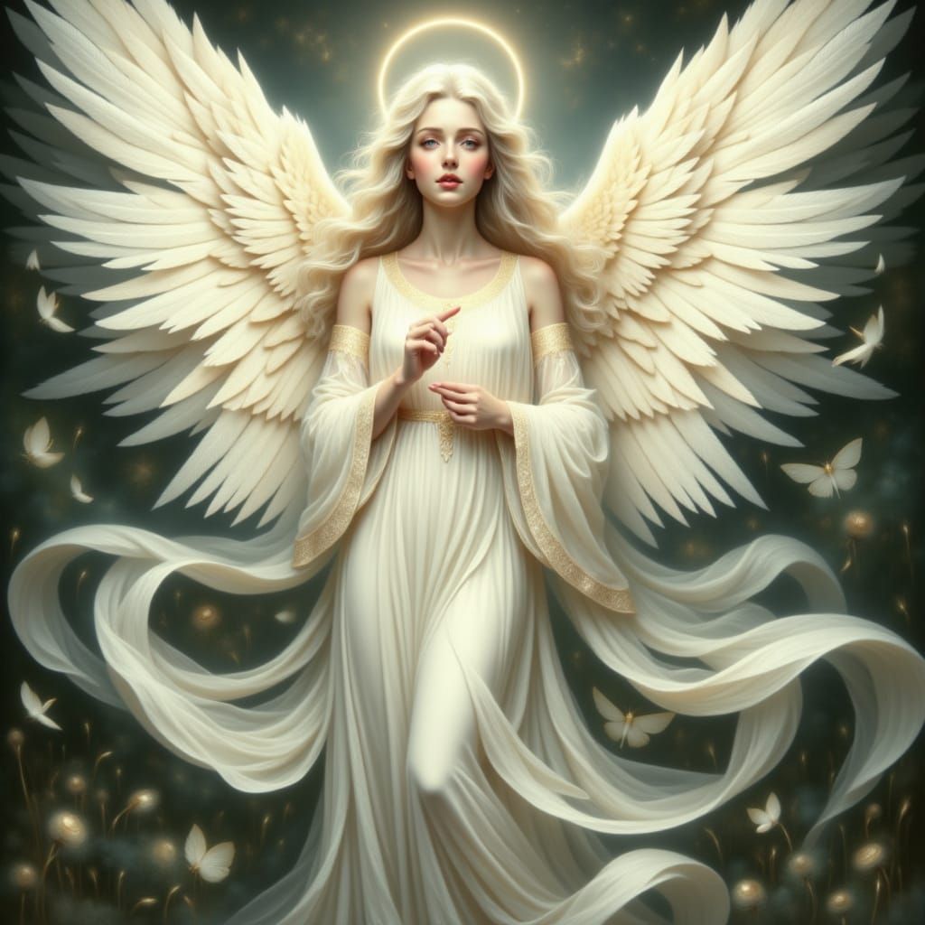 Serene Fantasy Angel in Art Nouveau Style