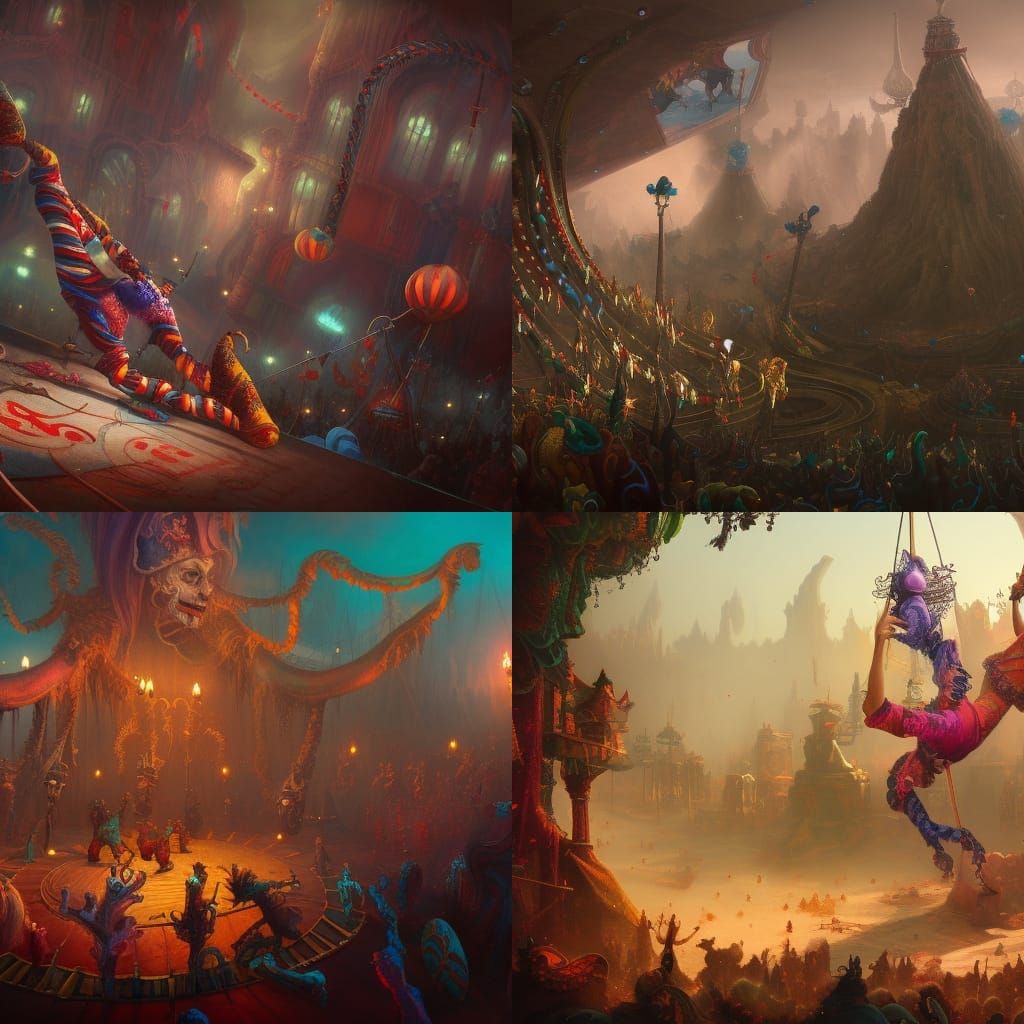 Fantastical Twisted Circus Scene in Detailed Matte Painting