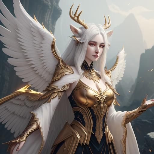 Glowing Deer Girl with Wings: Fantasy Concept Art