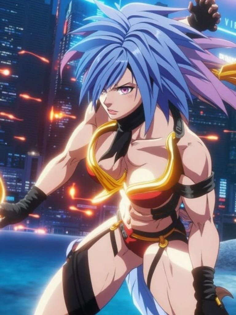 Galactic Pro Wrestler in Vibrant Anime Style